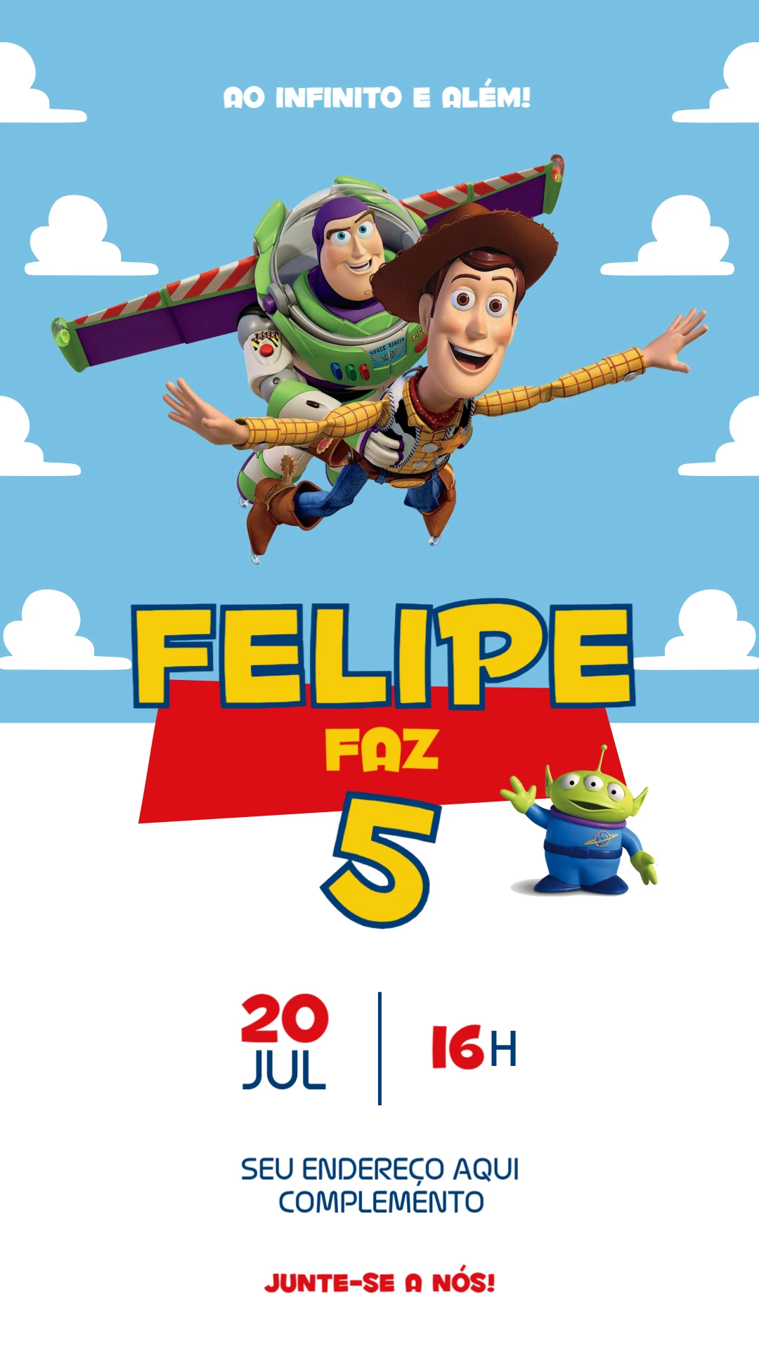 Convite Aniversário Toy Story com Personagens para Editar Online