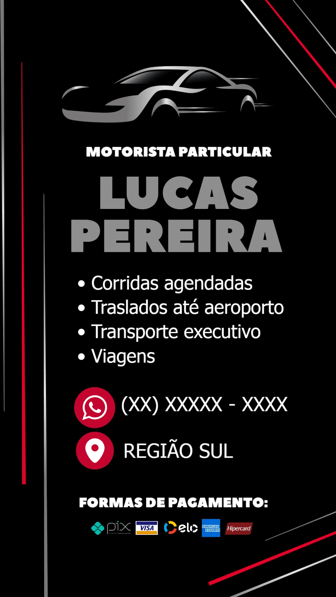Cartão de Visita Motorista Particular Moderno para Editar Online
