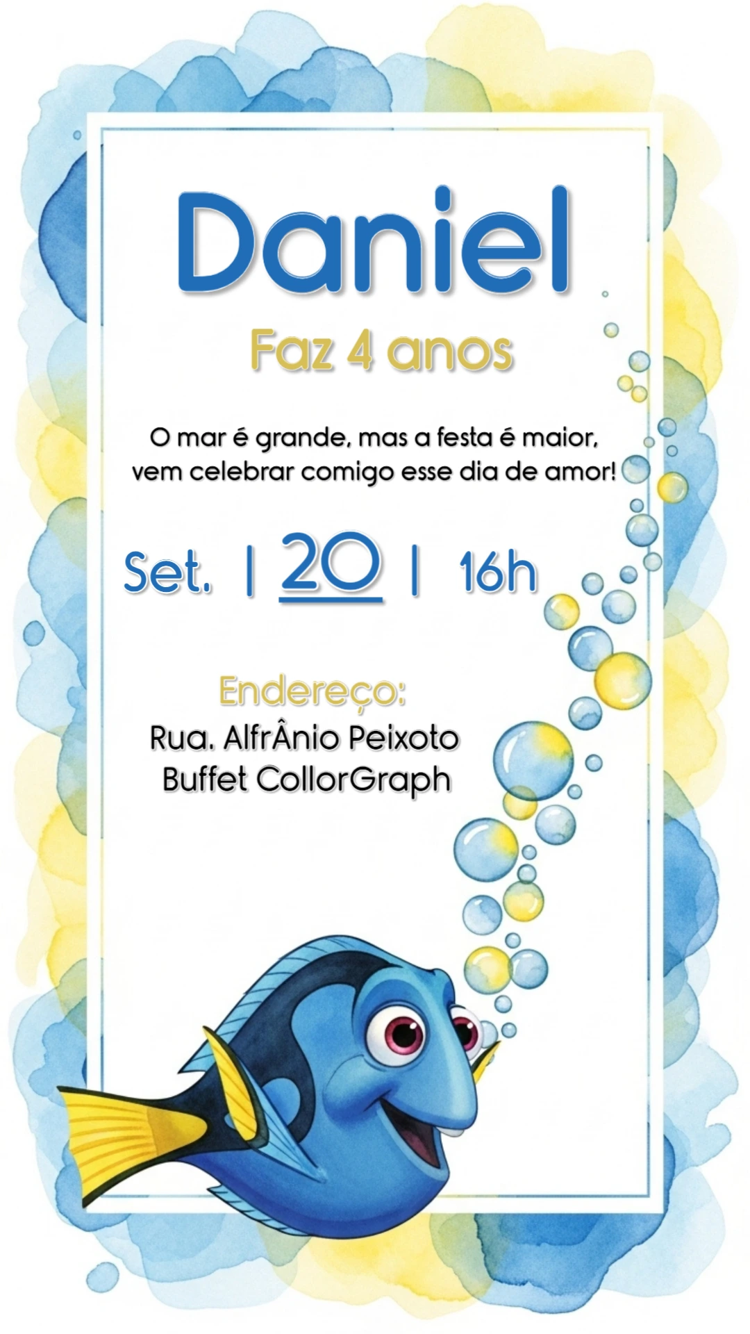 Convite de Aniversário Procurando Dory para Editar Online