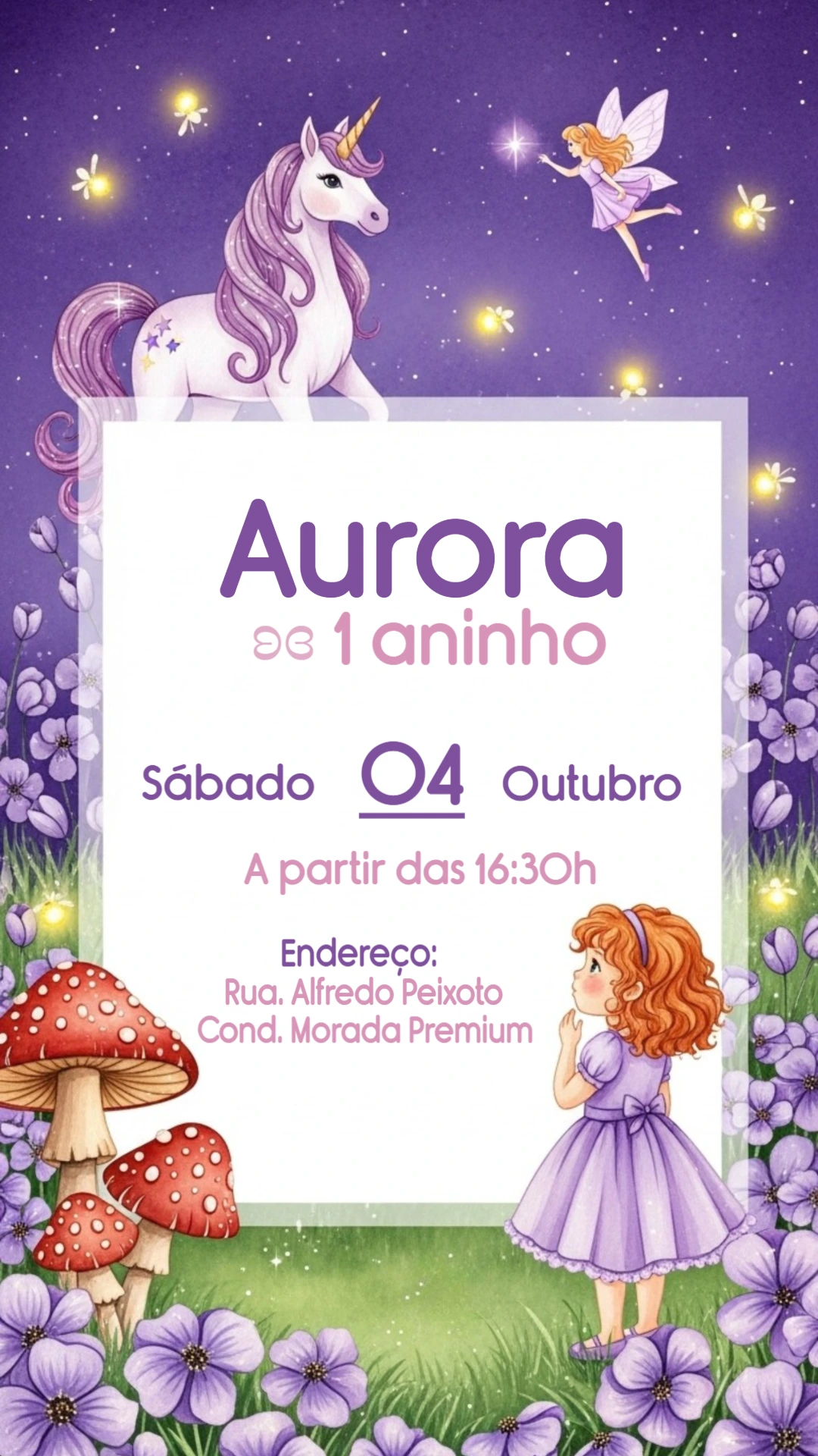 Convite Aniversário Jardim Encantado com Unicórnio para Editar