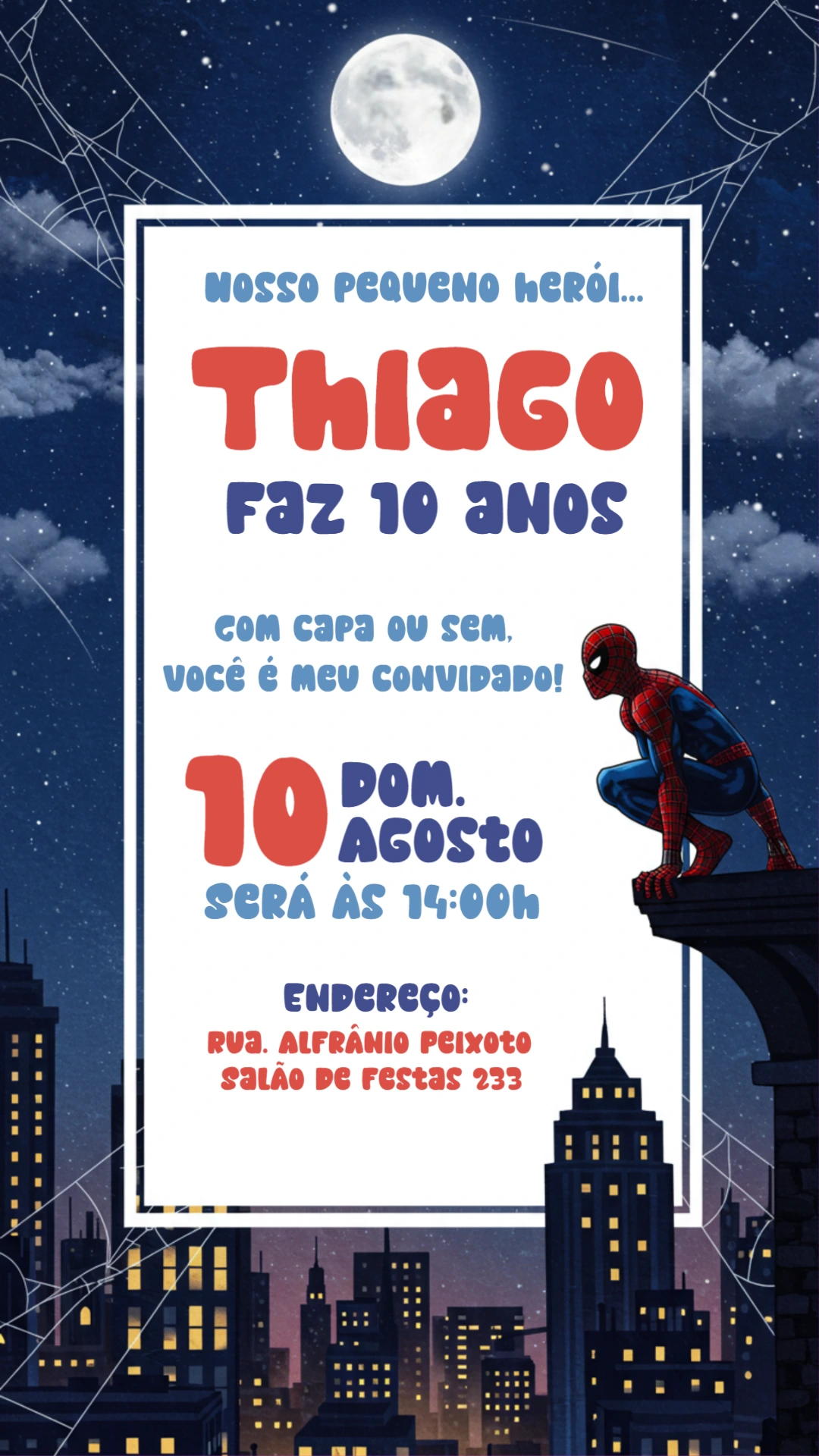 Convite Aniversário Homem Aranha para Editar Online