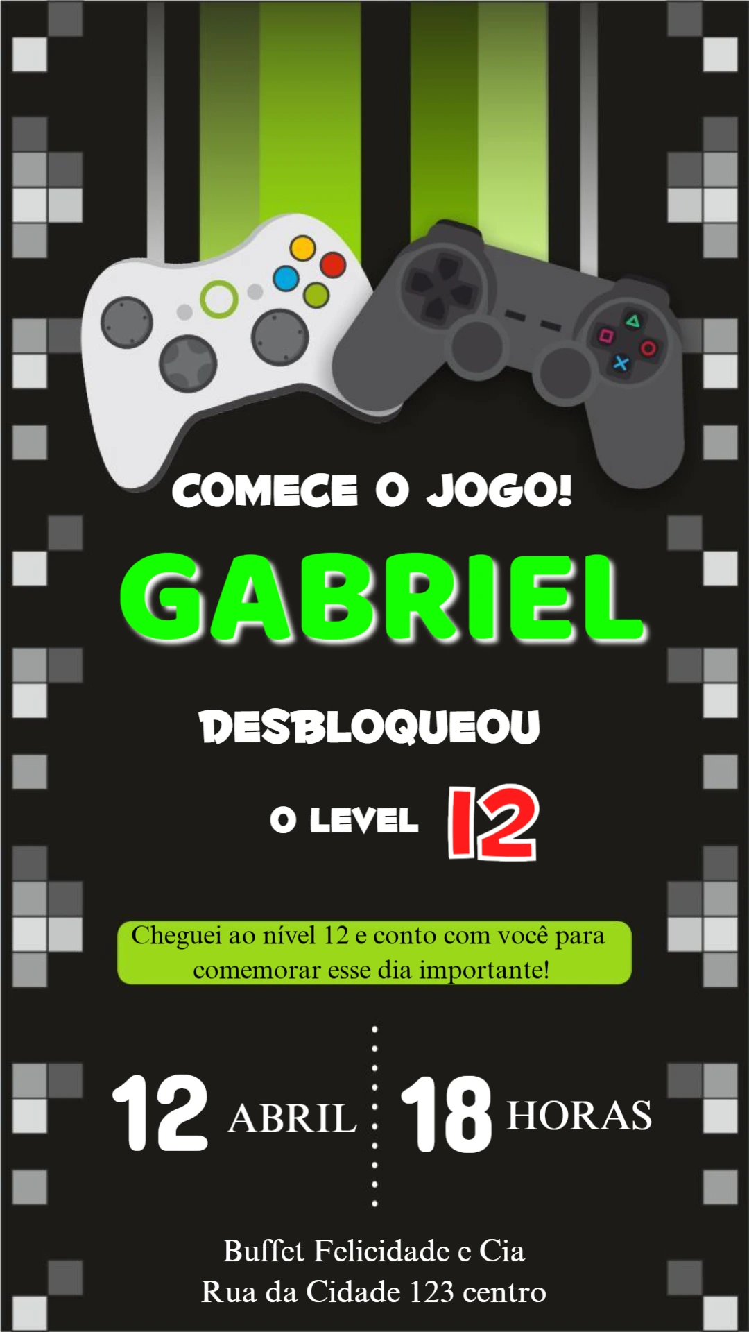 Convite de Aniversário Gamer Videogame para Editar Online