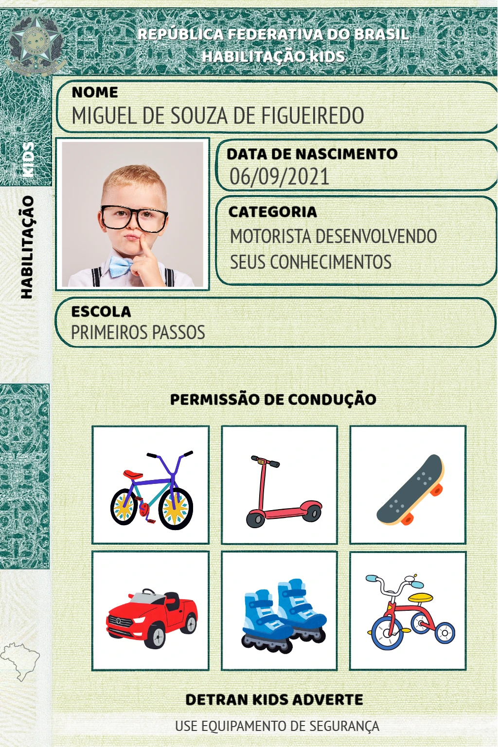 Carteira de Motorista Infantil com Foto para Editar Online