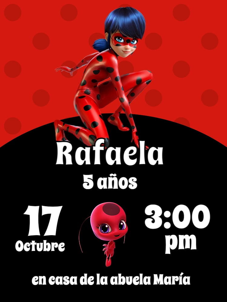 Invitación de Cumpleaños de Ladybug para Editar Online