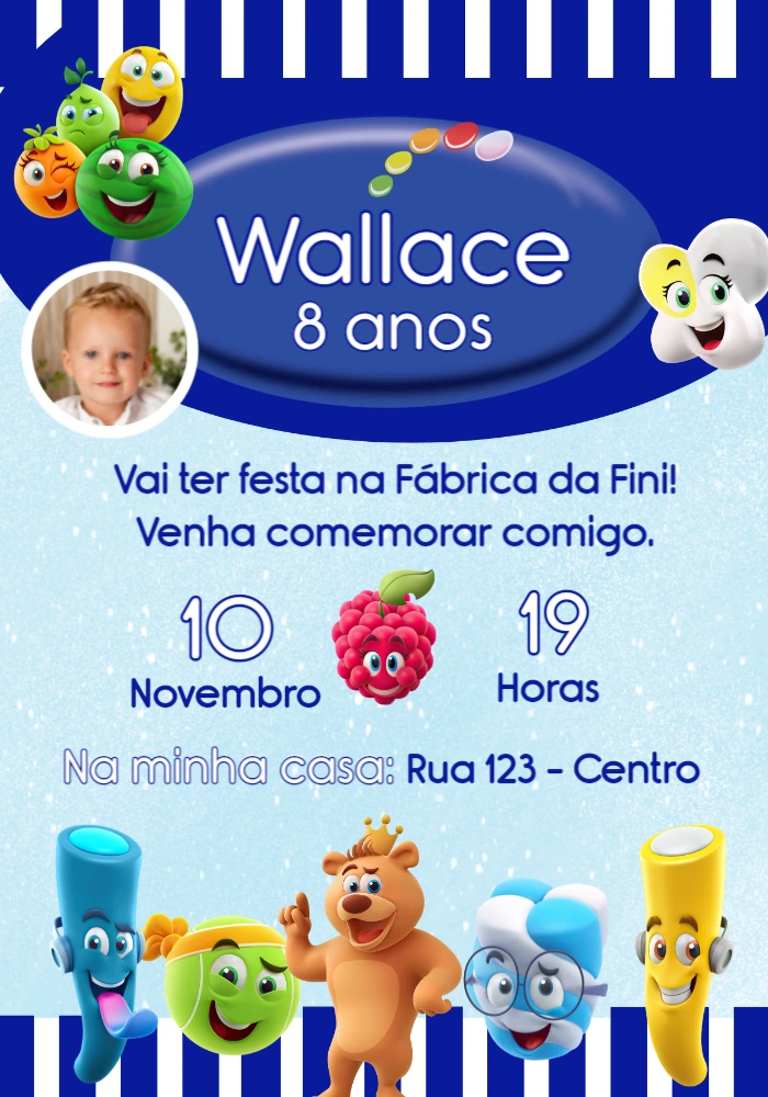 Convite Aniversário Balas Fini com Foto para Editar Online