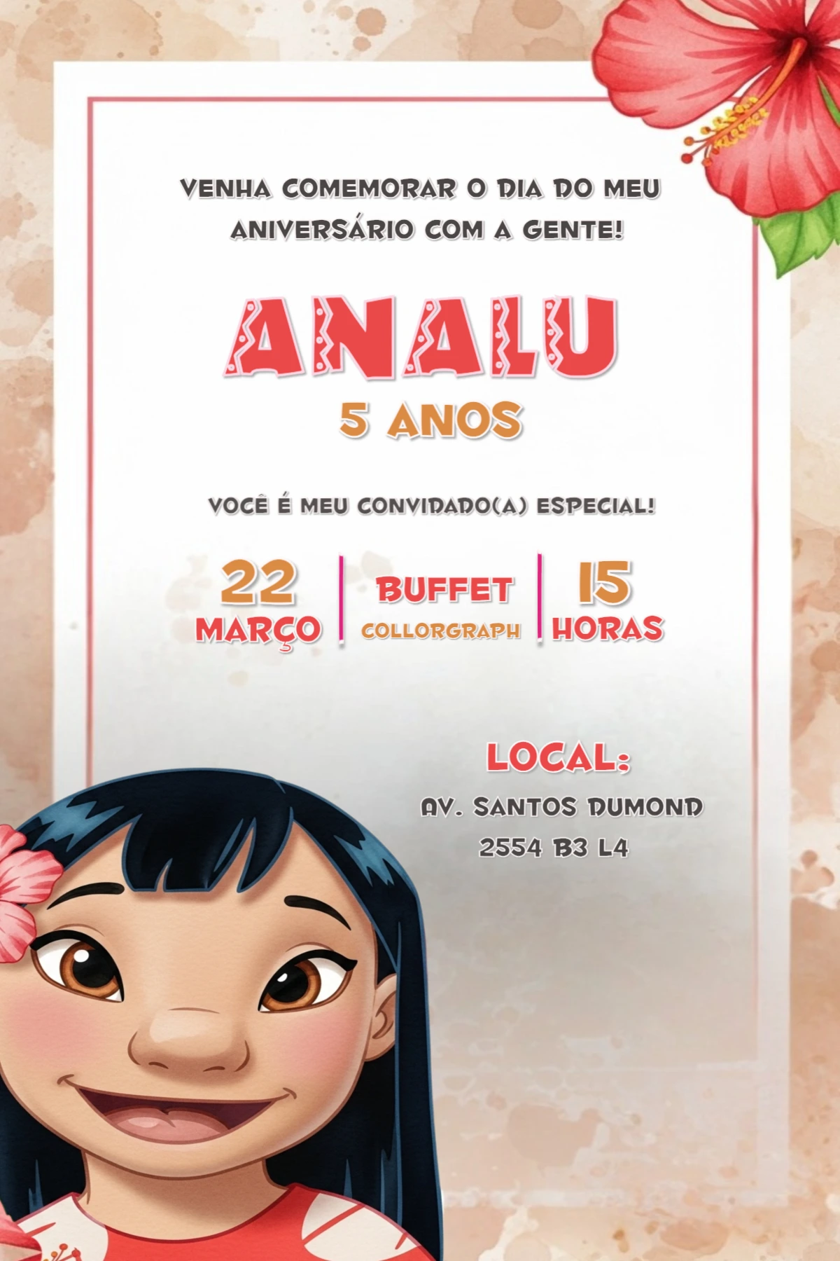 Convite de Aniversário Lilo e Stitch para Editar Online