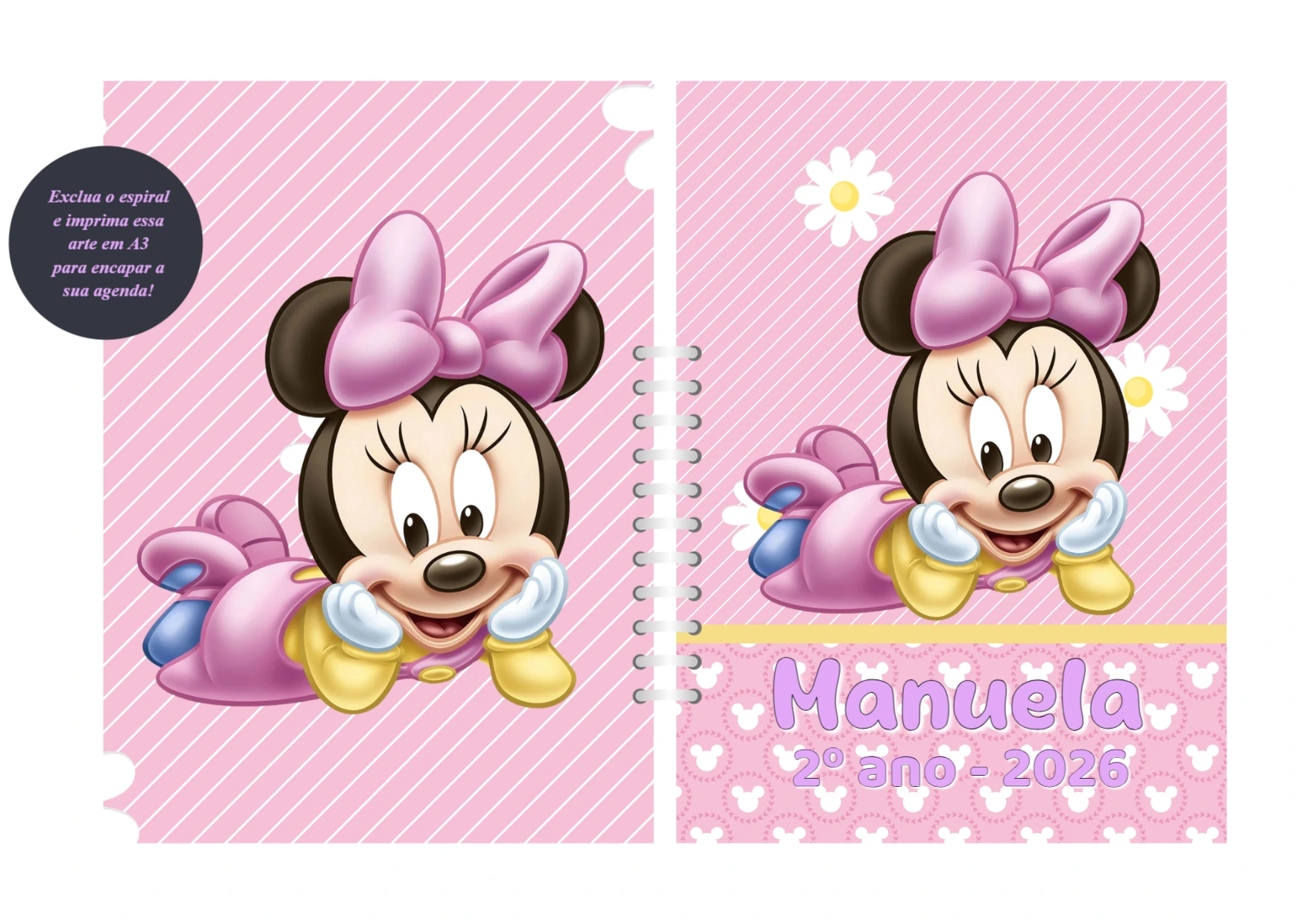 Capa de Agenda Minnie Baby Editável para Imprimir