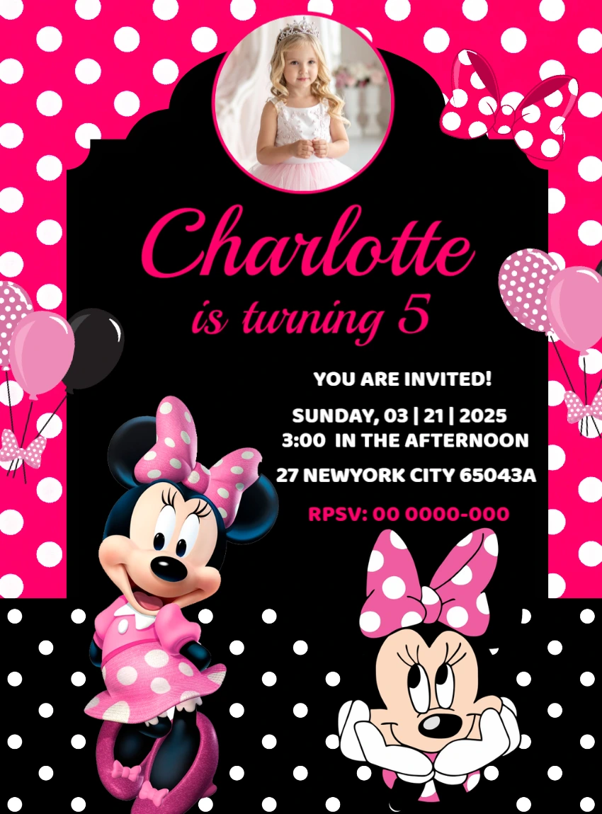Minnie Mouse Birthday Invitation Editable Template