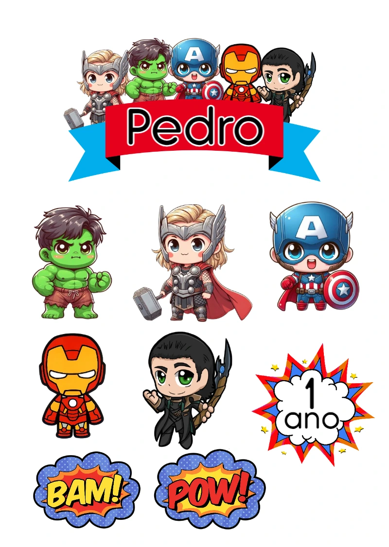 Topper de Bolo Vingadores Baby: Kit Editável para Imprimir
