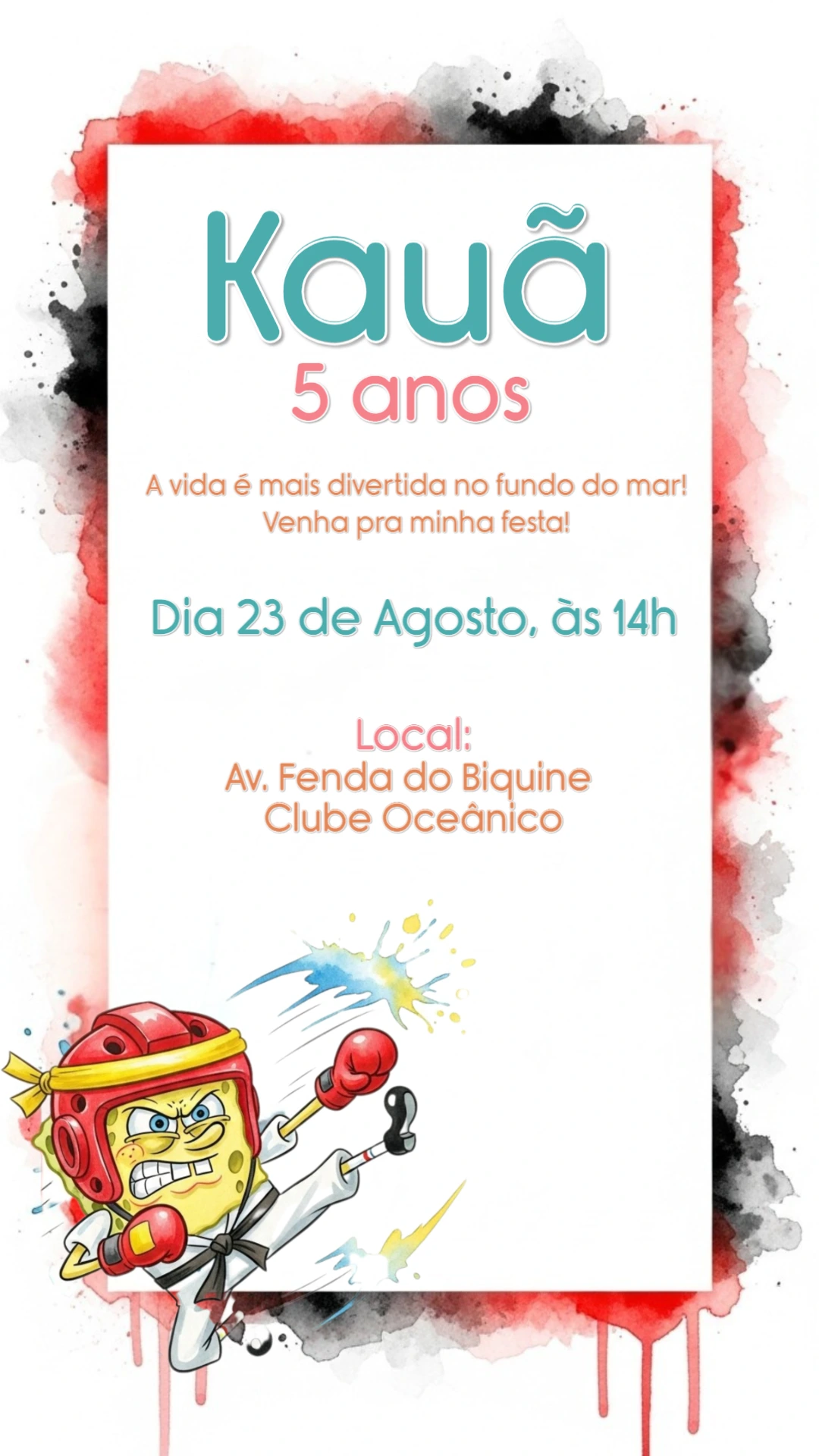 Convite Aniversário Bob Esponja Lutador para Editar Online