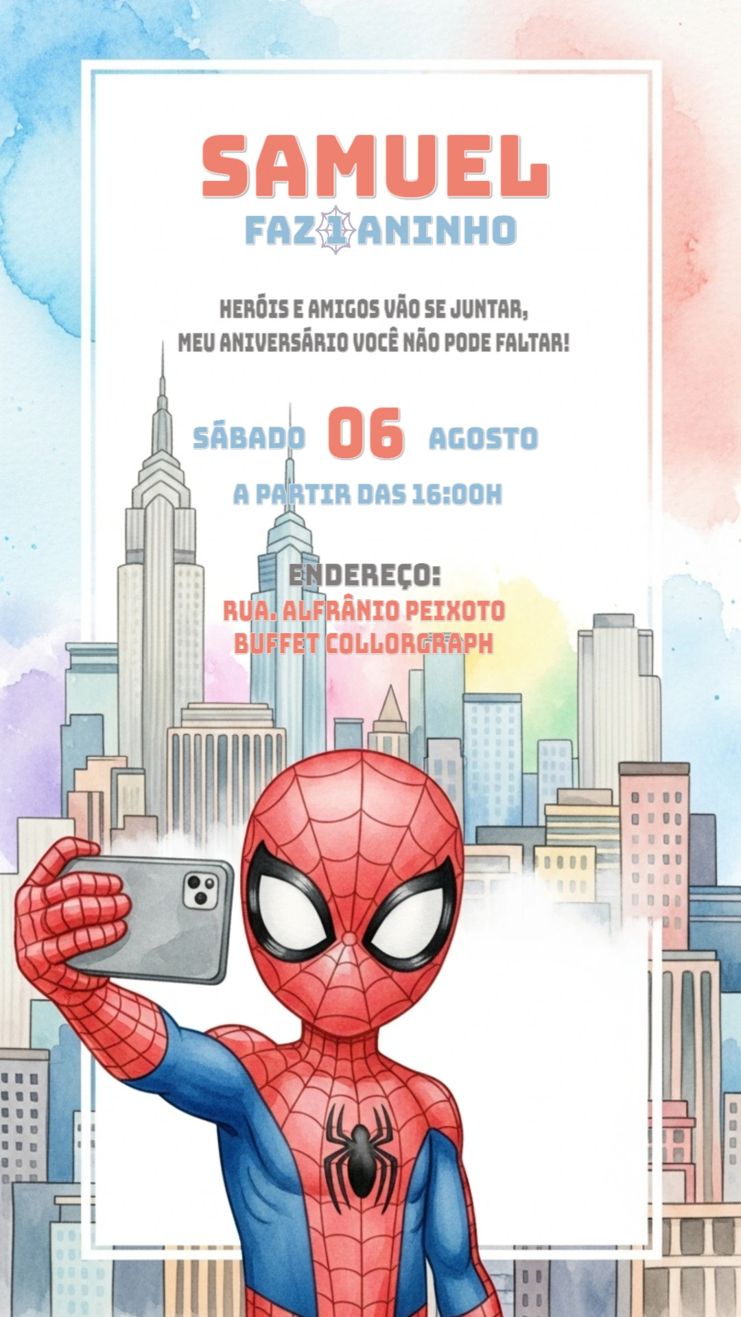 Convite de Aniversário Homem Aranha para Editar Online