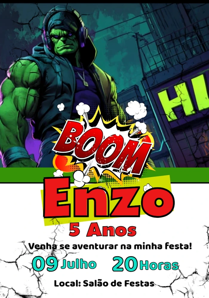 Convite de Aniversário Hulk Moderno para Editar Online