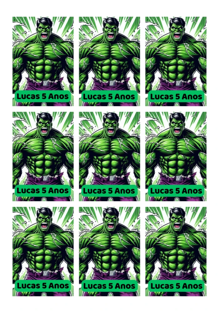 Tag de Aniversário Hulk para Editar e Imprimir