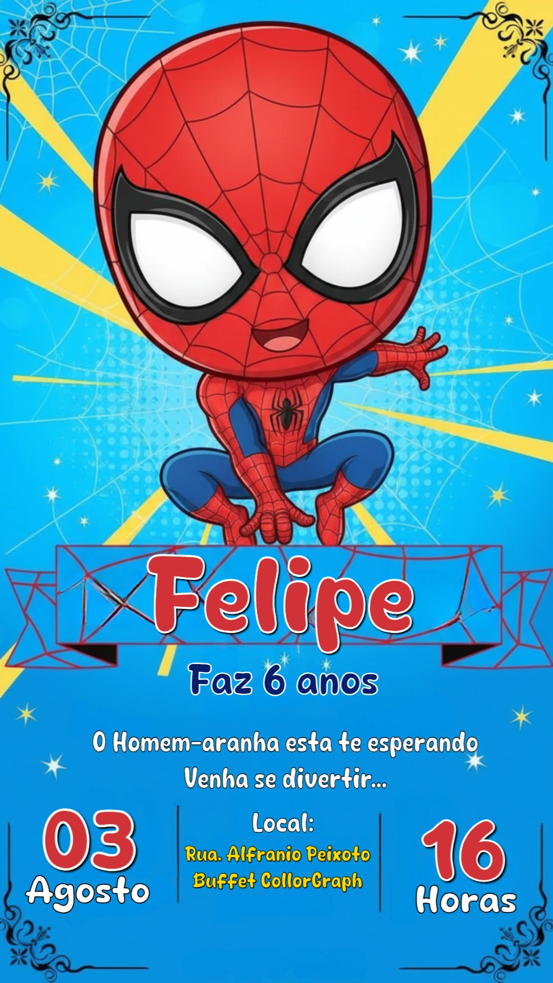 Convite de Aniversário Homem-Aranha Fofo para Editar Online