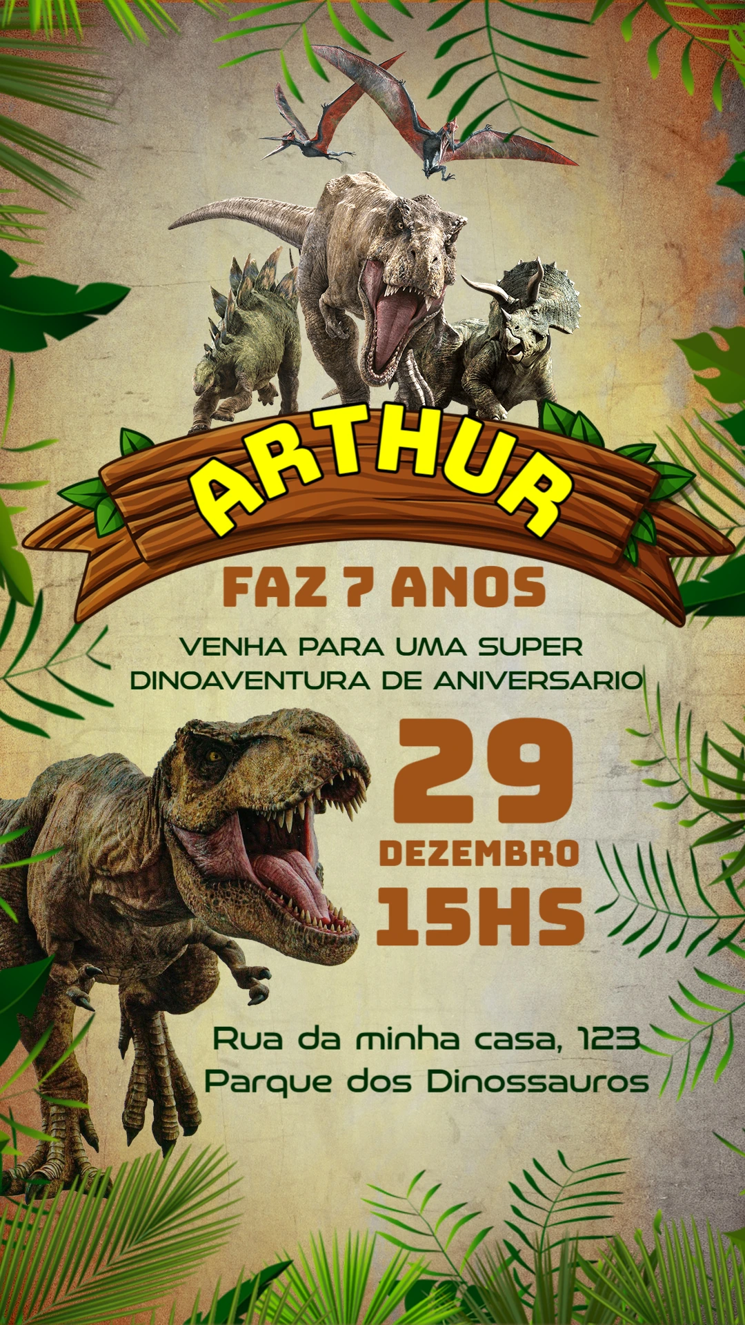 Convite Aniversário Dinossauros Jurassic Editável Online