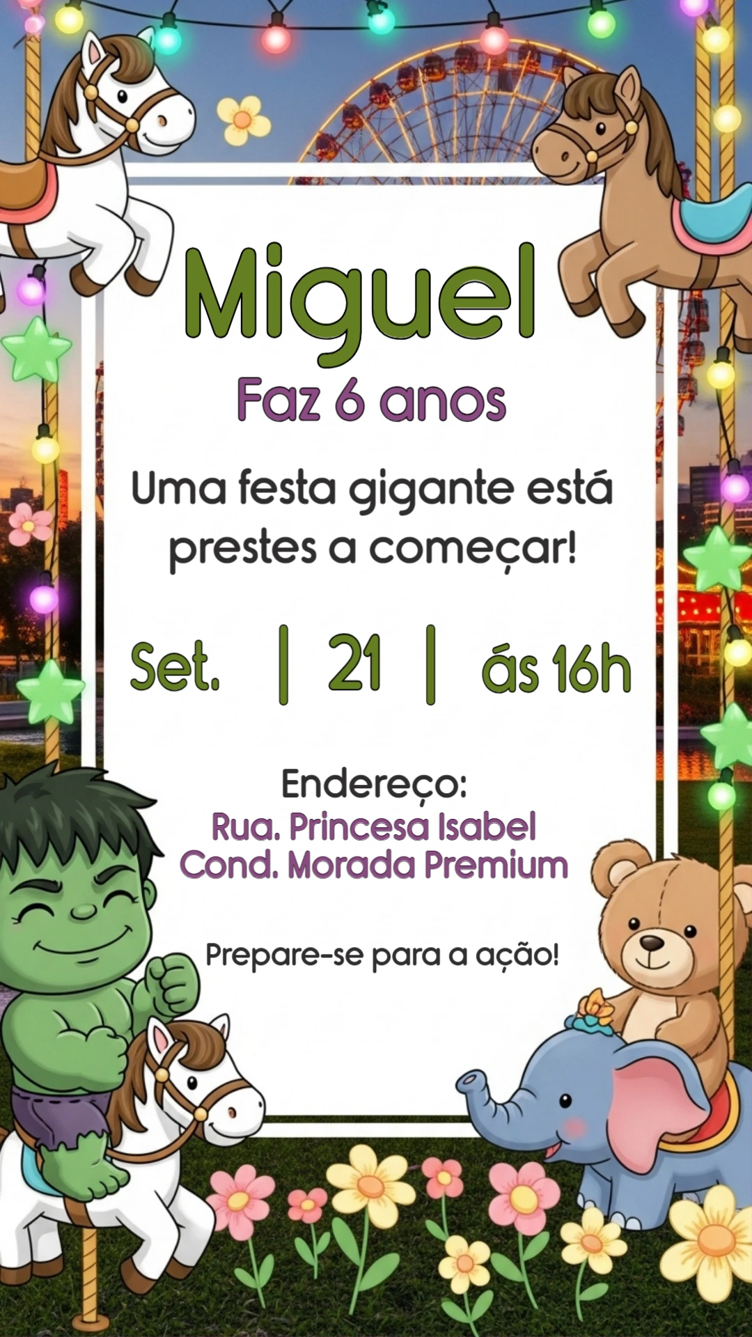 Convite Aniversário Hulk no Parque de Diversões para Editar