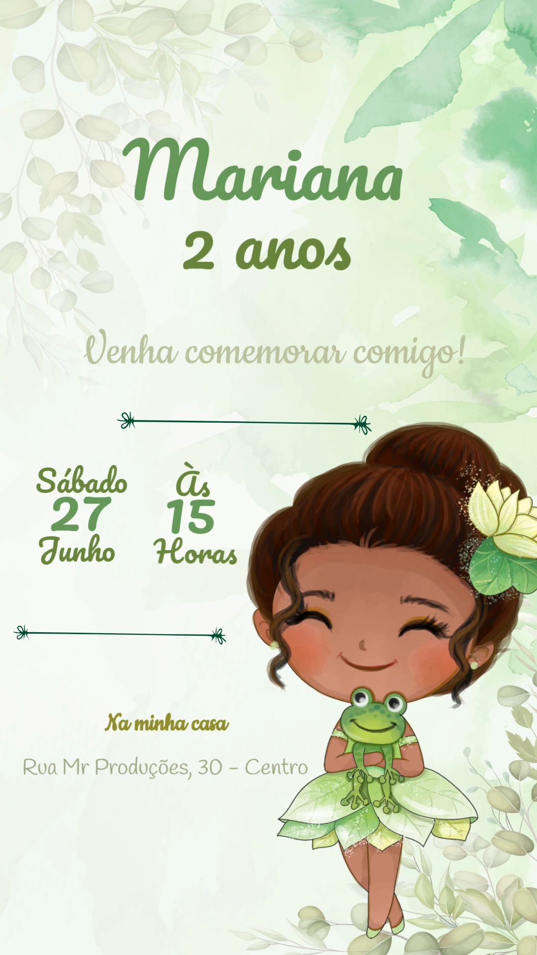 Convite Aniversário Princesa Tiana para Editar Online