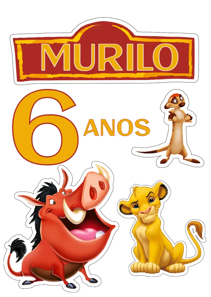 Topo de Bolo Rei Leão com Personagens para Editar e Imprimir