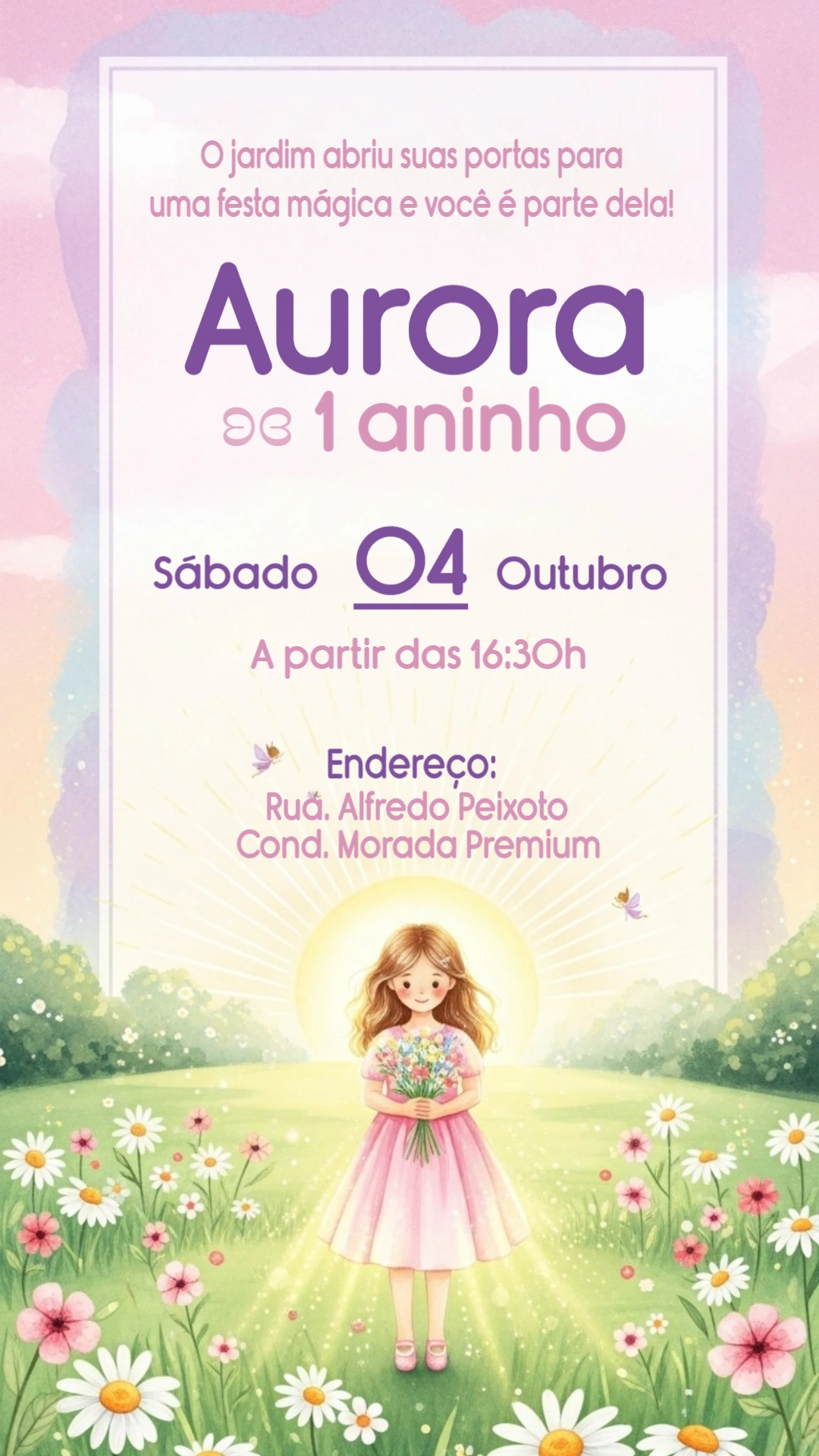 Convite Aniversário Jardim Encantado com Menina para Editar Online