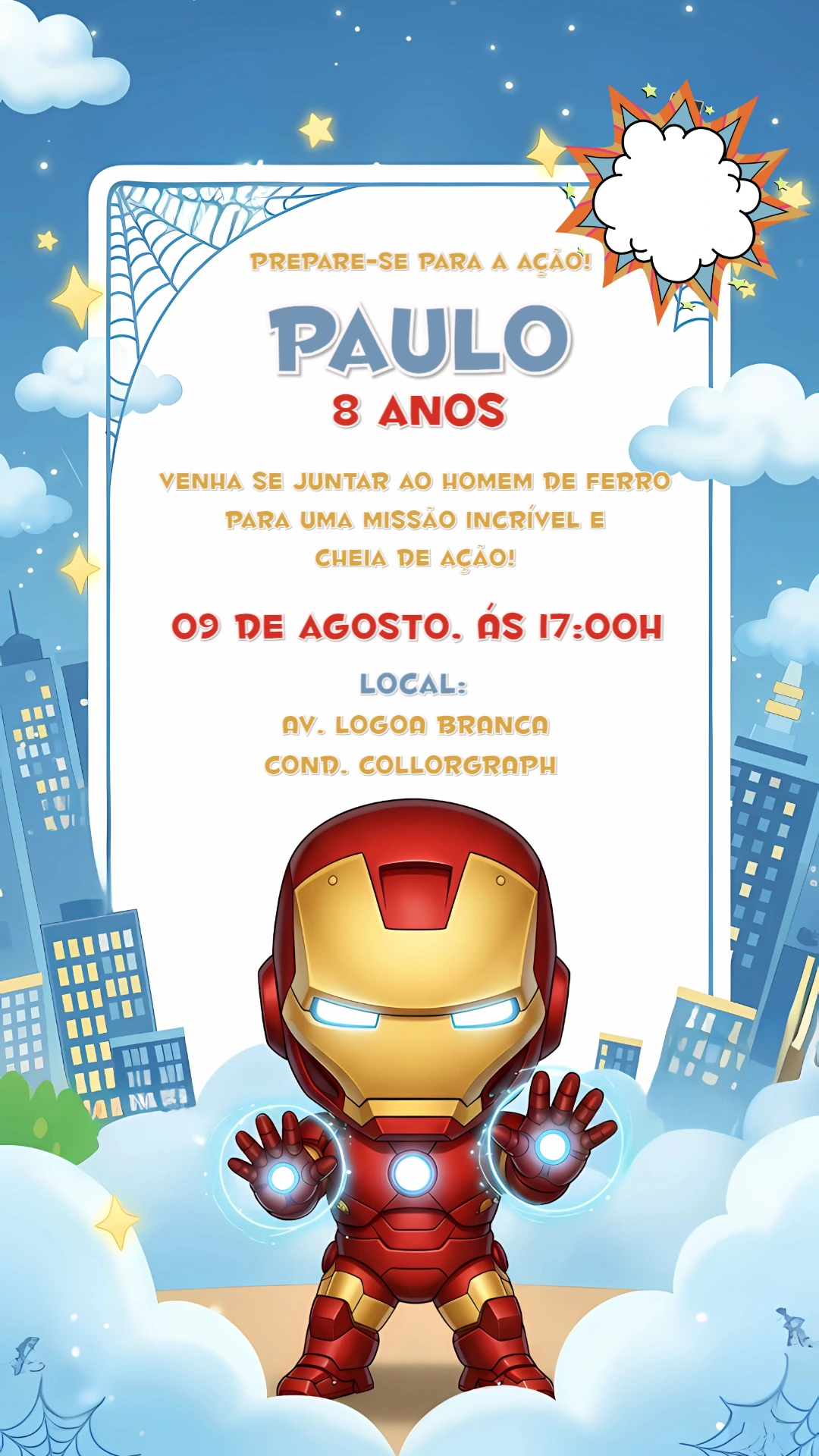 Convite Aniversário Homem de Ferro para Editar Online