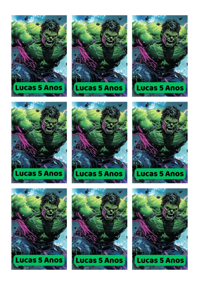 Tag de Aniversário Hulk com Herói para Editar e Imprimir