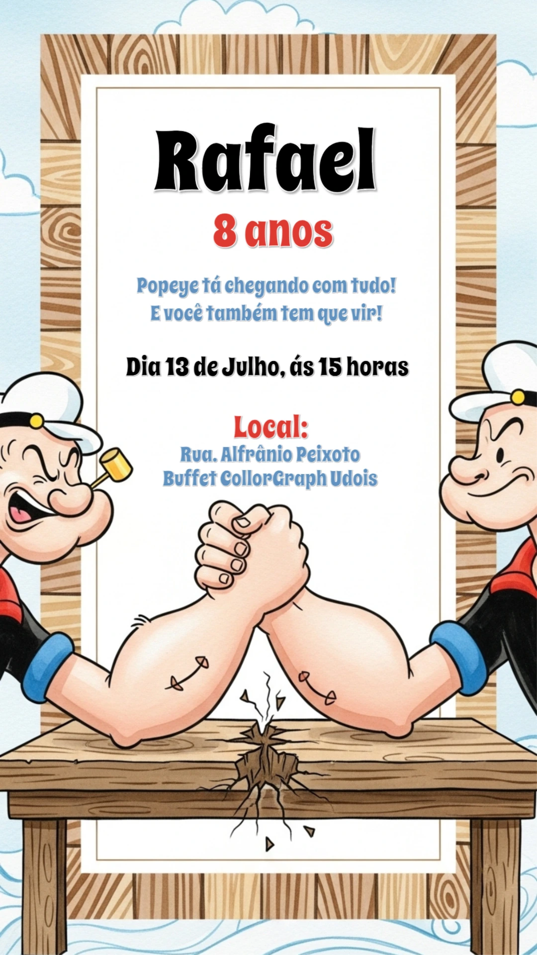Convite de Aniversário Popeye para Editar Online