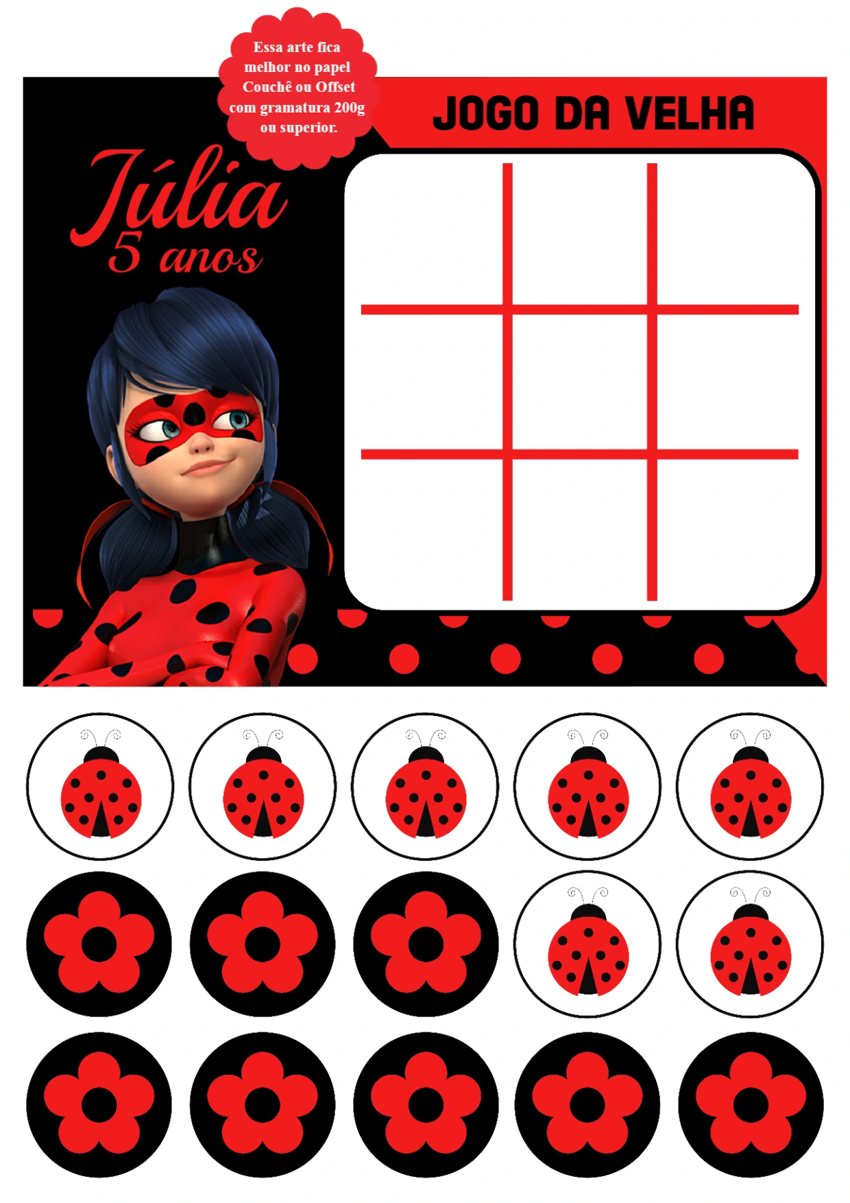 Jogo da Velha Lady Bug: Lembrancinha Editável para Festa