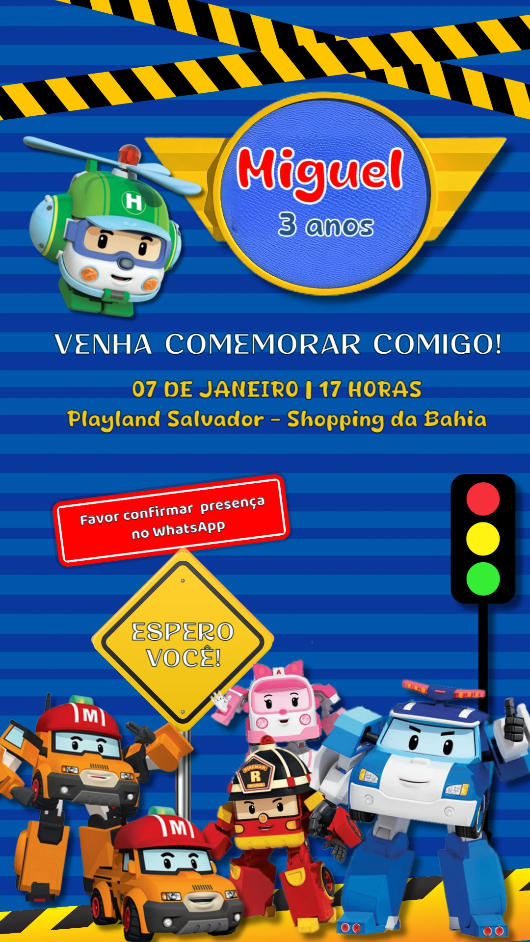 Convite de Aniversário Robocar Poli Editável Online