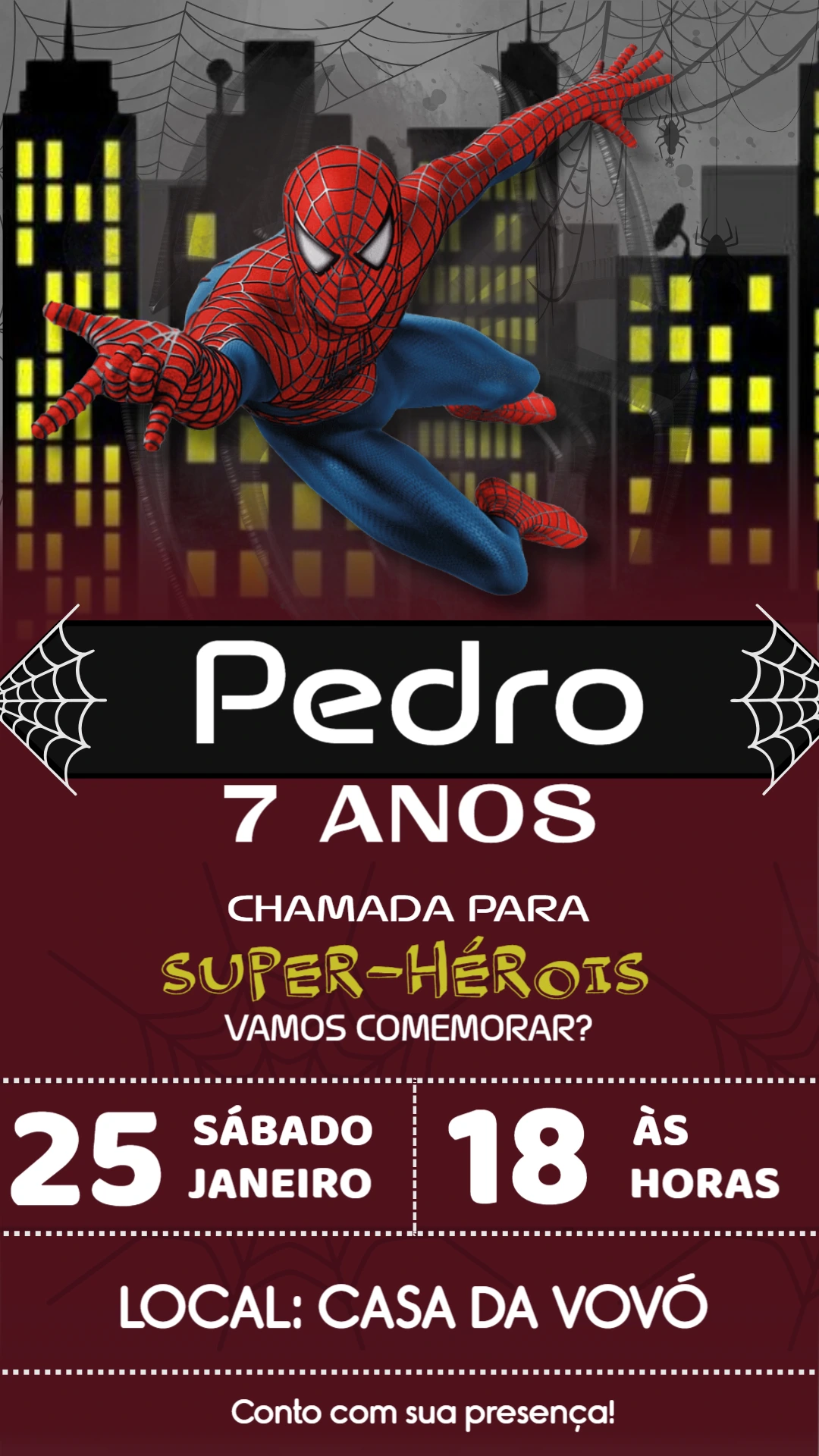 Convite Aniversário Homem-Aranha para Editar Online