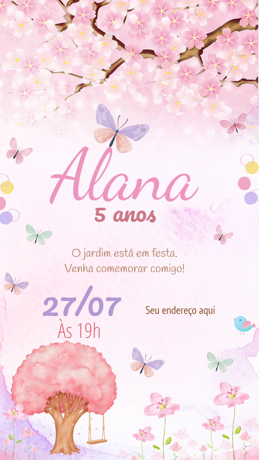 Convite Aniversário Jardim das Borboletas para Editar Online