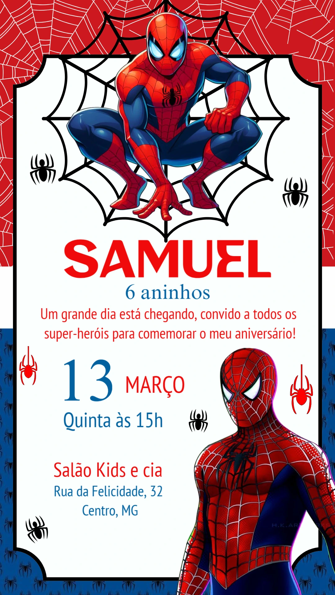 Convite de Aniversário Homem Aranha para Editar Online