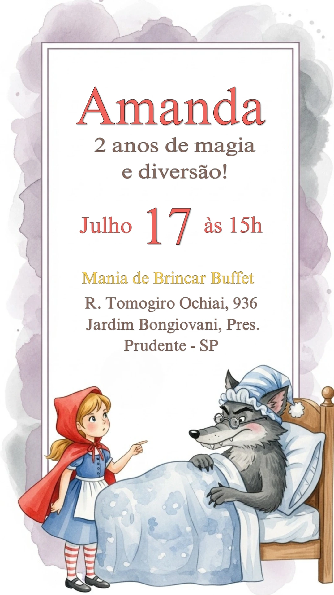 Convite Aniversário Chapeuzinho Vermelho para Editar Online