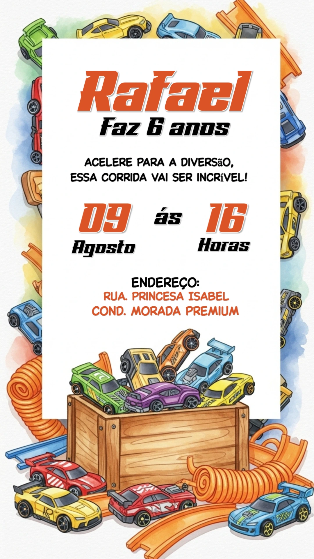 Convite Aniversário Carros de Corrida para Editar Online