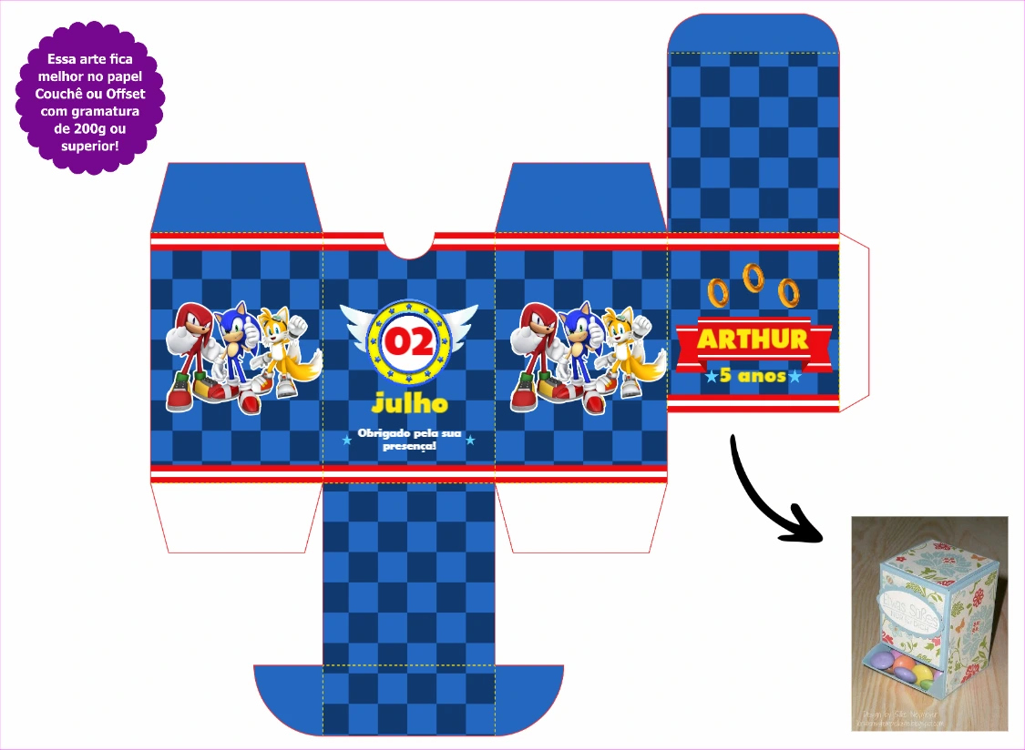 Caixa Baleiro Festa Sonic com Personagens para Editar Online