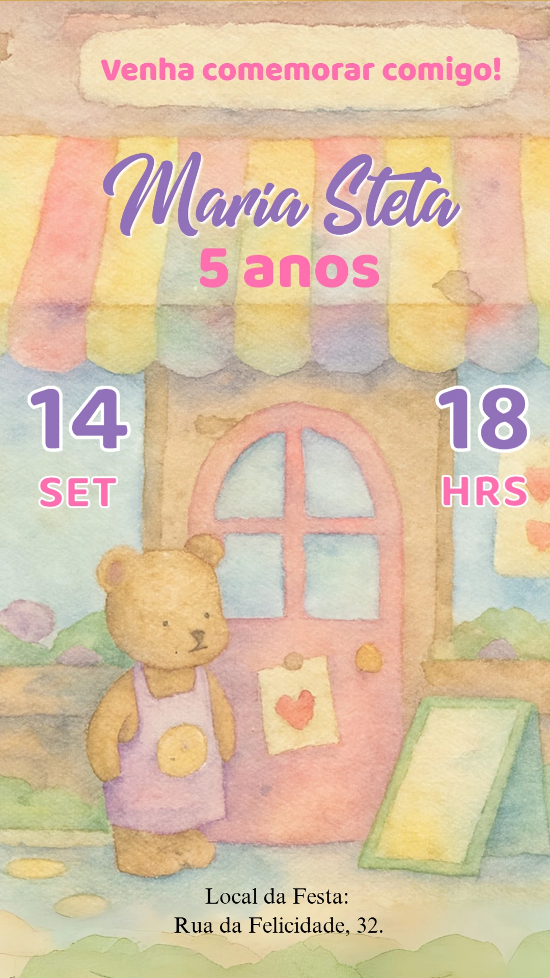 Convite Aniversário Ursinho Fofo Estilo Bobbie Goods para Editar