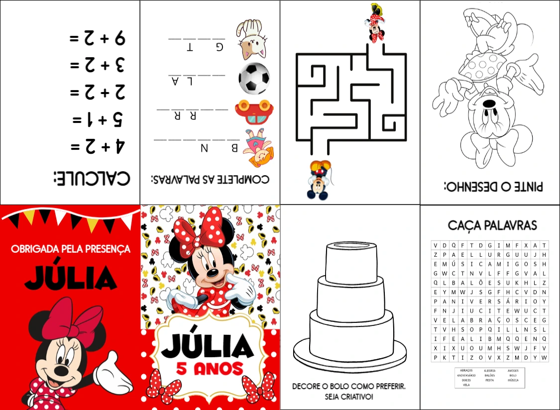 Livrinho de Atividades Minnie Mouse para Aniversário para Editar