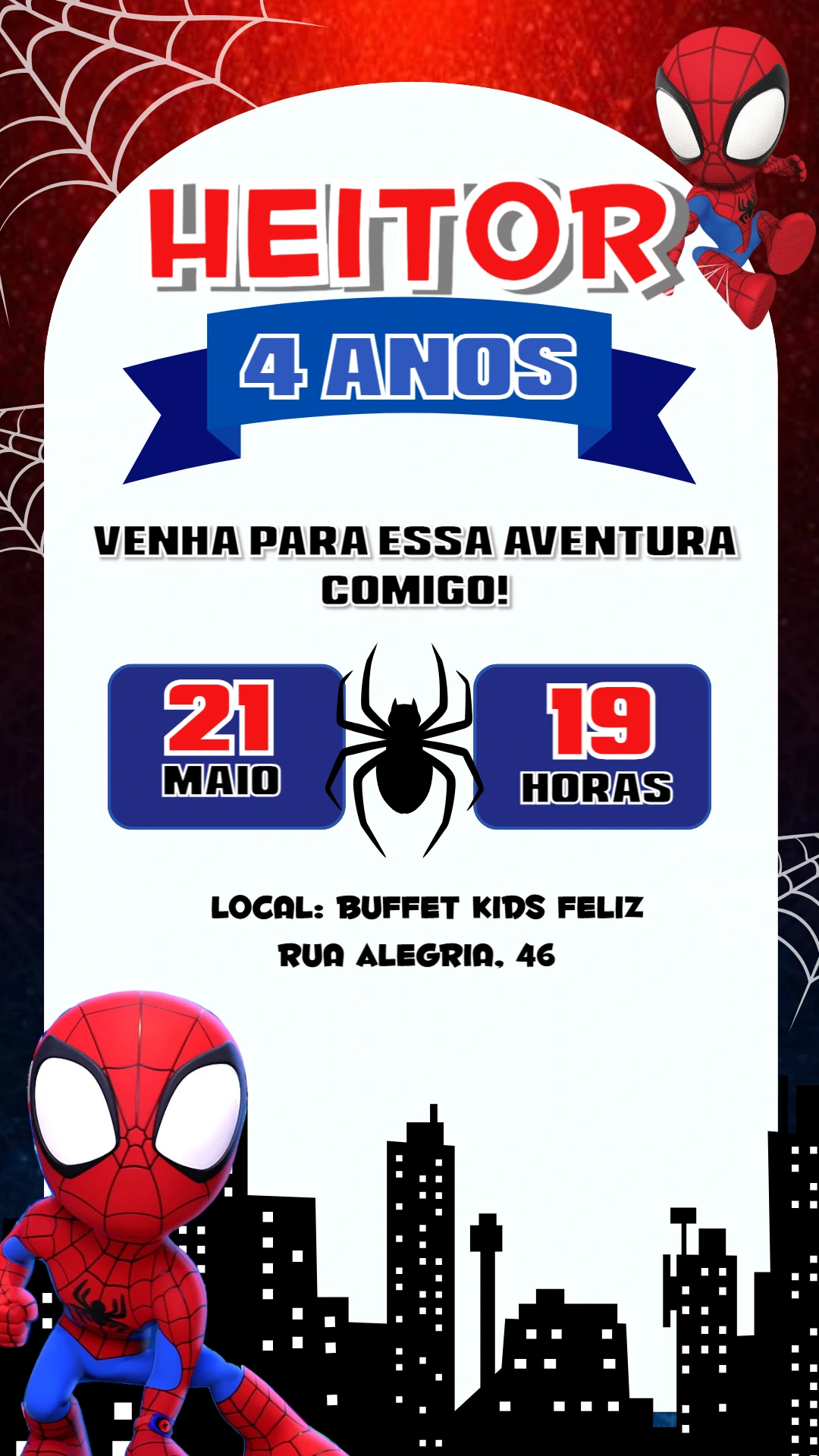 Convite Aniversário Homem Aranha para Editar Online