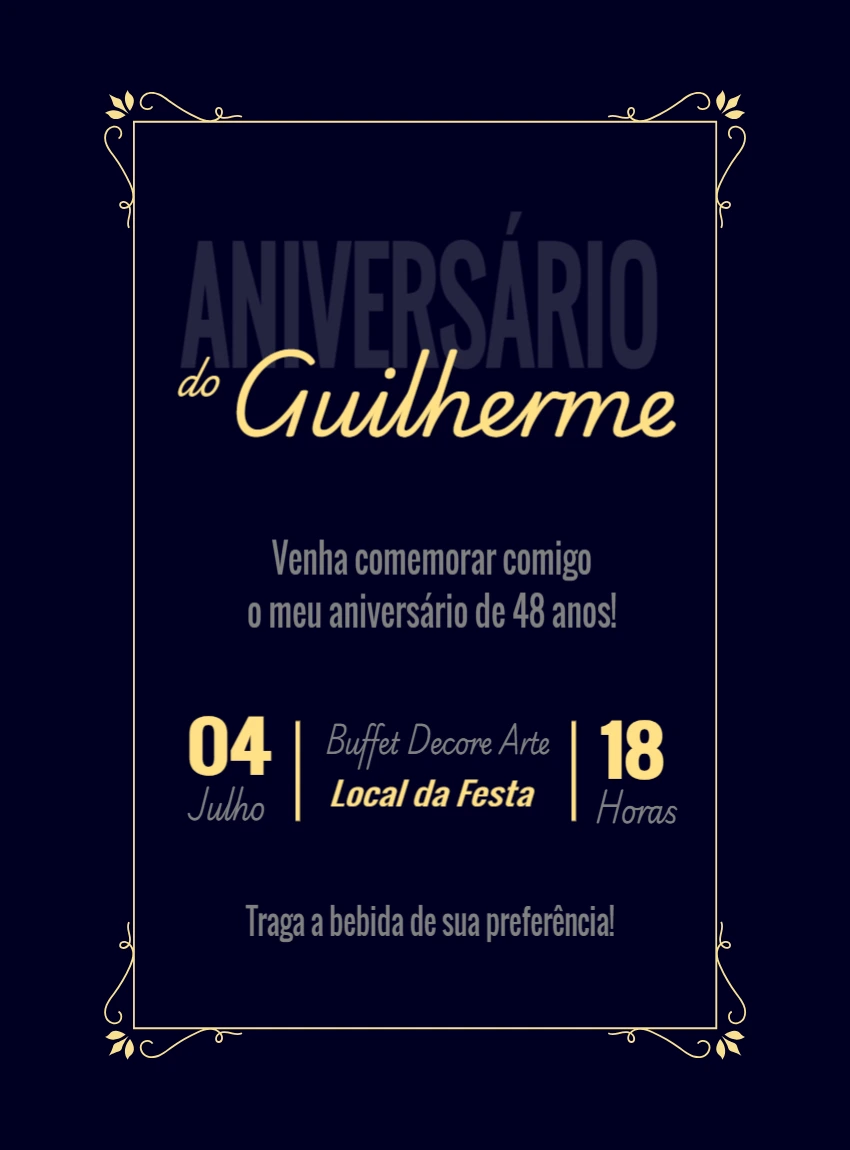 Convite de Aniversário Elegante e Minimalista para Editar