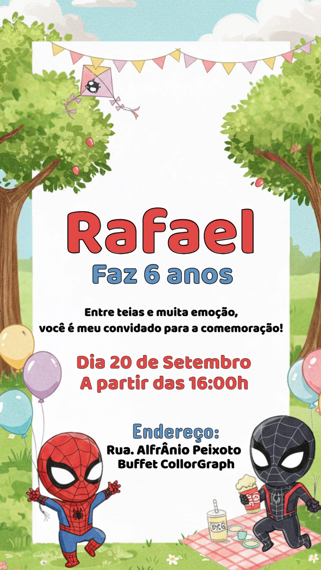 Convite Aniversário Homem Aranha Piquenique para Editar