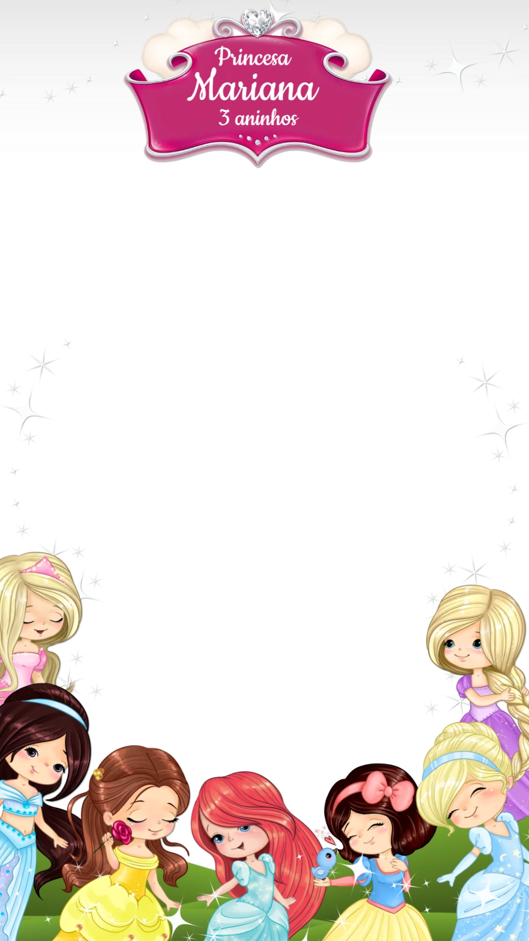 Moldura de Aniversário Princesas para Stories Editável Online