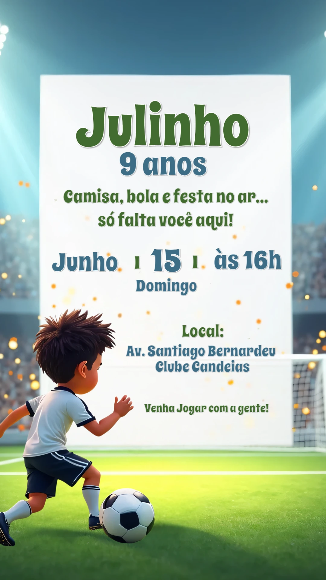 Convite Aniversário Futebol com Menino para Editar Online