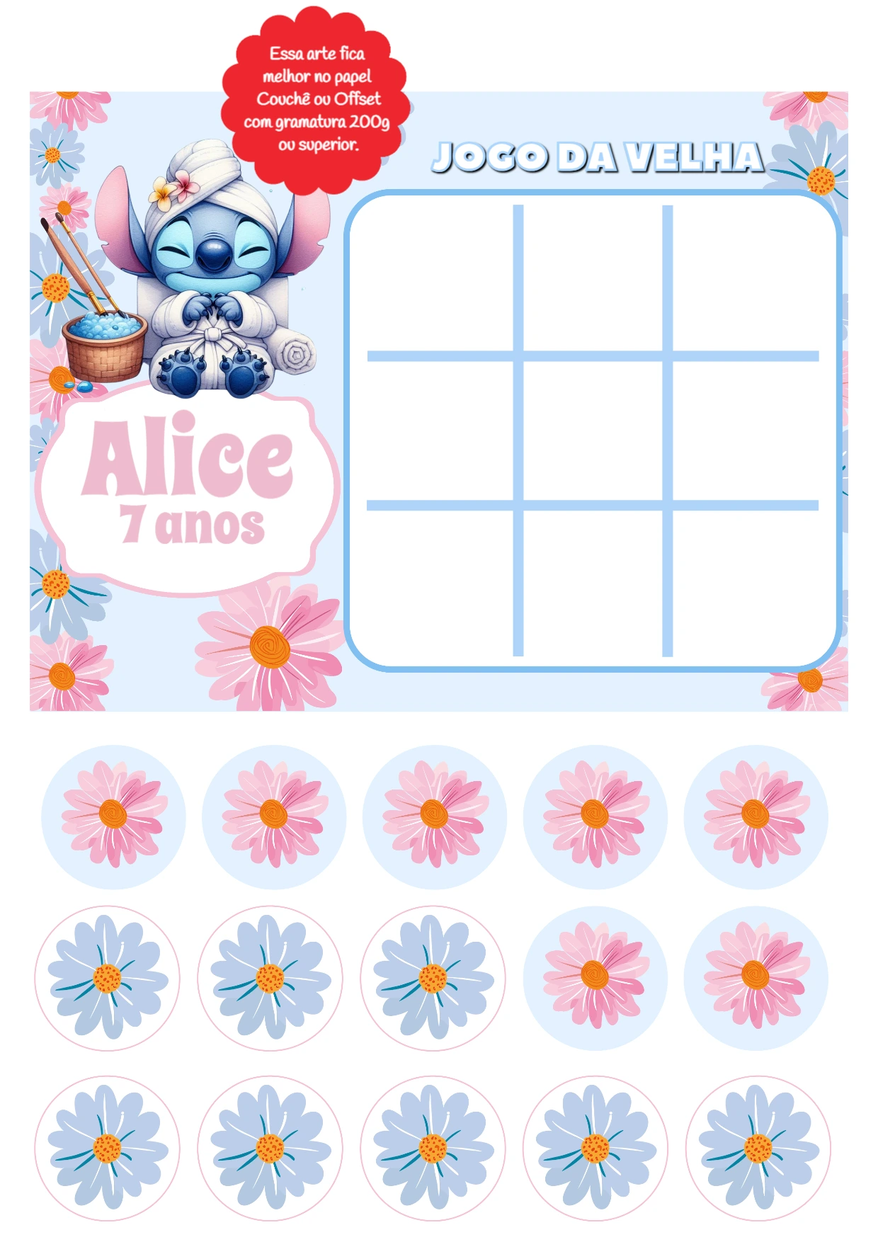 Jogo da Velha Stitch Spa Aniversário para Editar Online