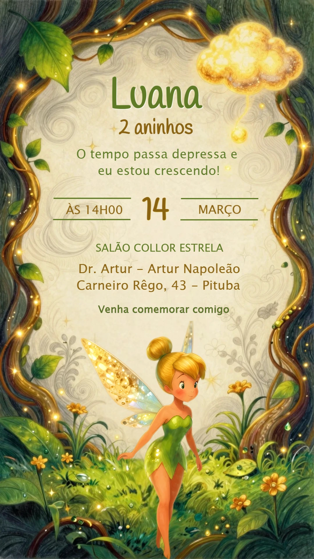 Convite de Aniversário Sininho Floresta Encantada para Editar