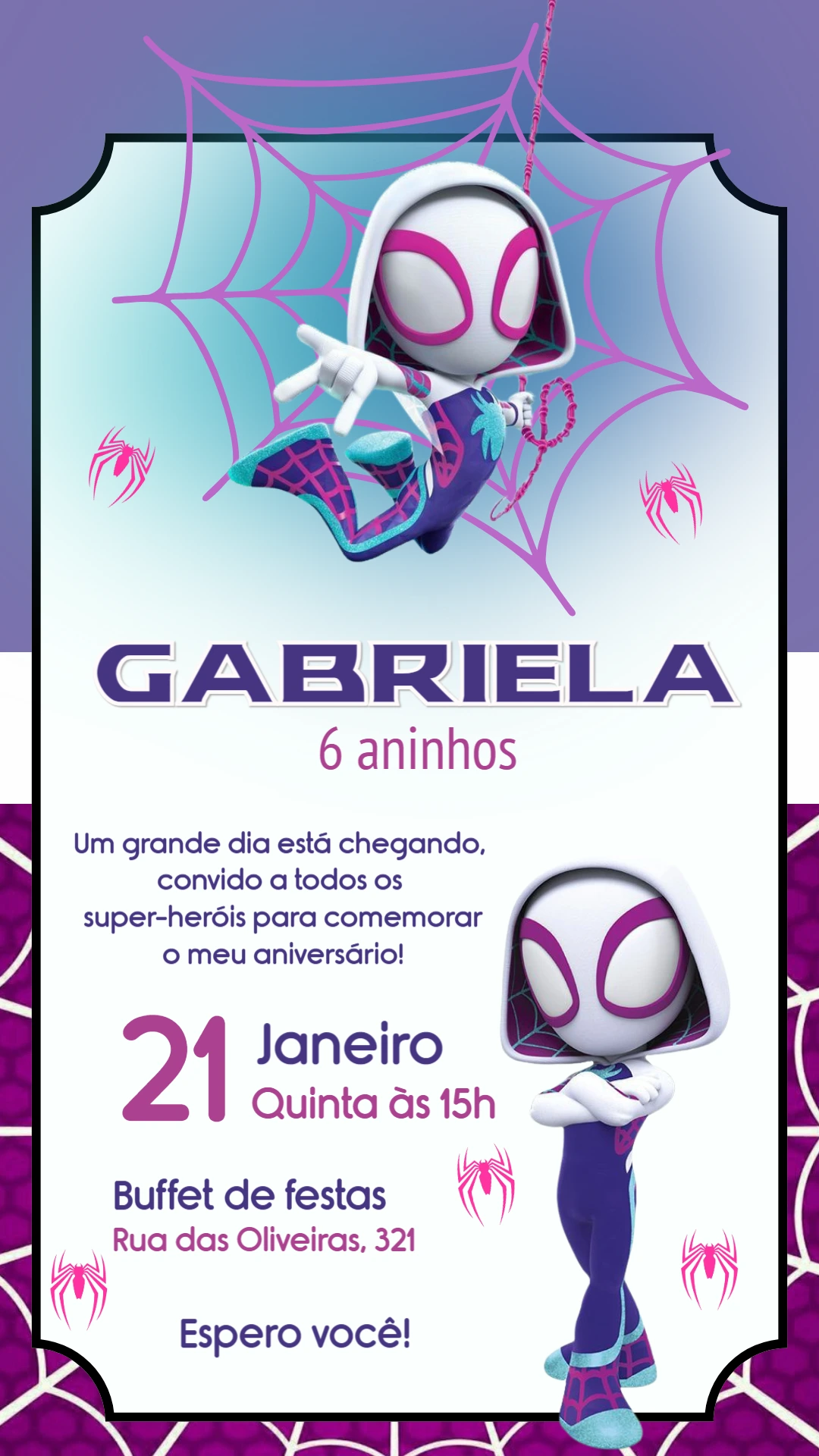 Convite Aniversário Aranha Fantasma Gwen para Editar Online