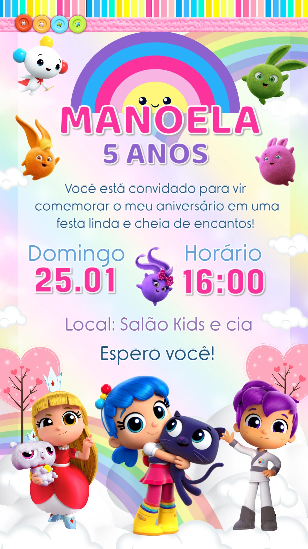 Convite Aniversário Vera e o Reino Arco Íris para Editar