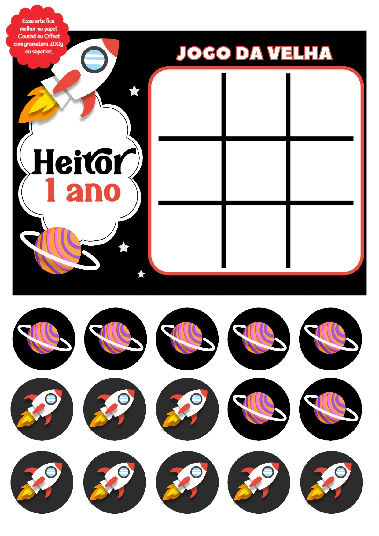 Lembrancinha Jogo da Velha Foguete para Editar Online