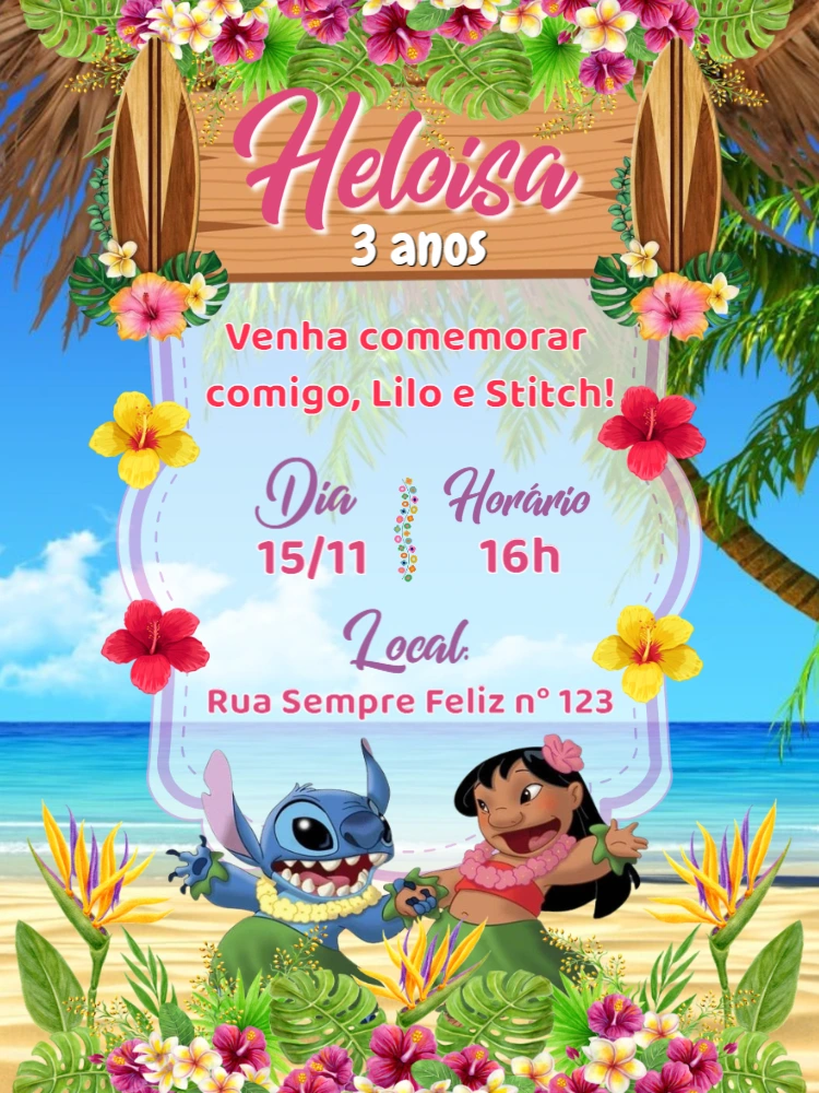 Convite de Aniversário Lilo e Stitch para Editar Online