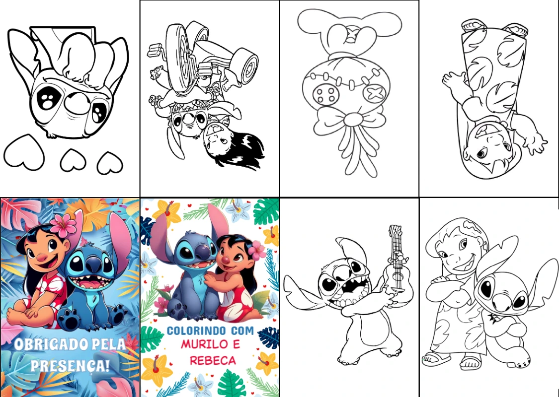 Livro de Colorir Lilo e Stitch para Festa Editável Online