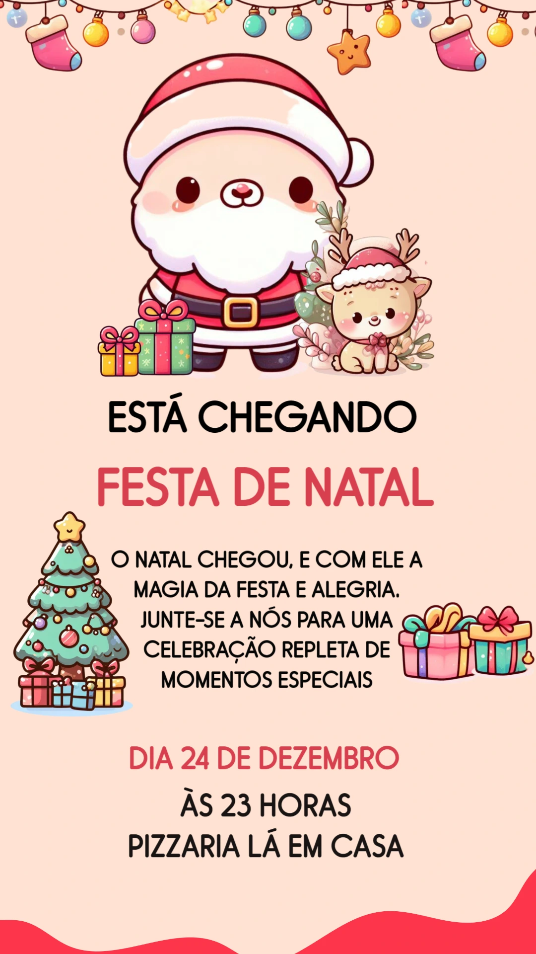 Convite Festa de Natal com Papai Noel Fofo para Editar Online