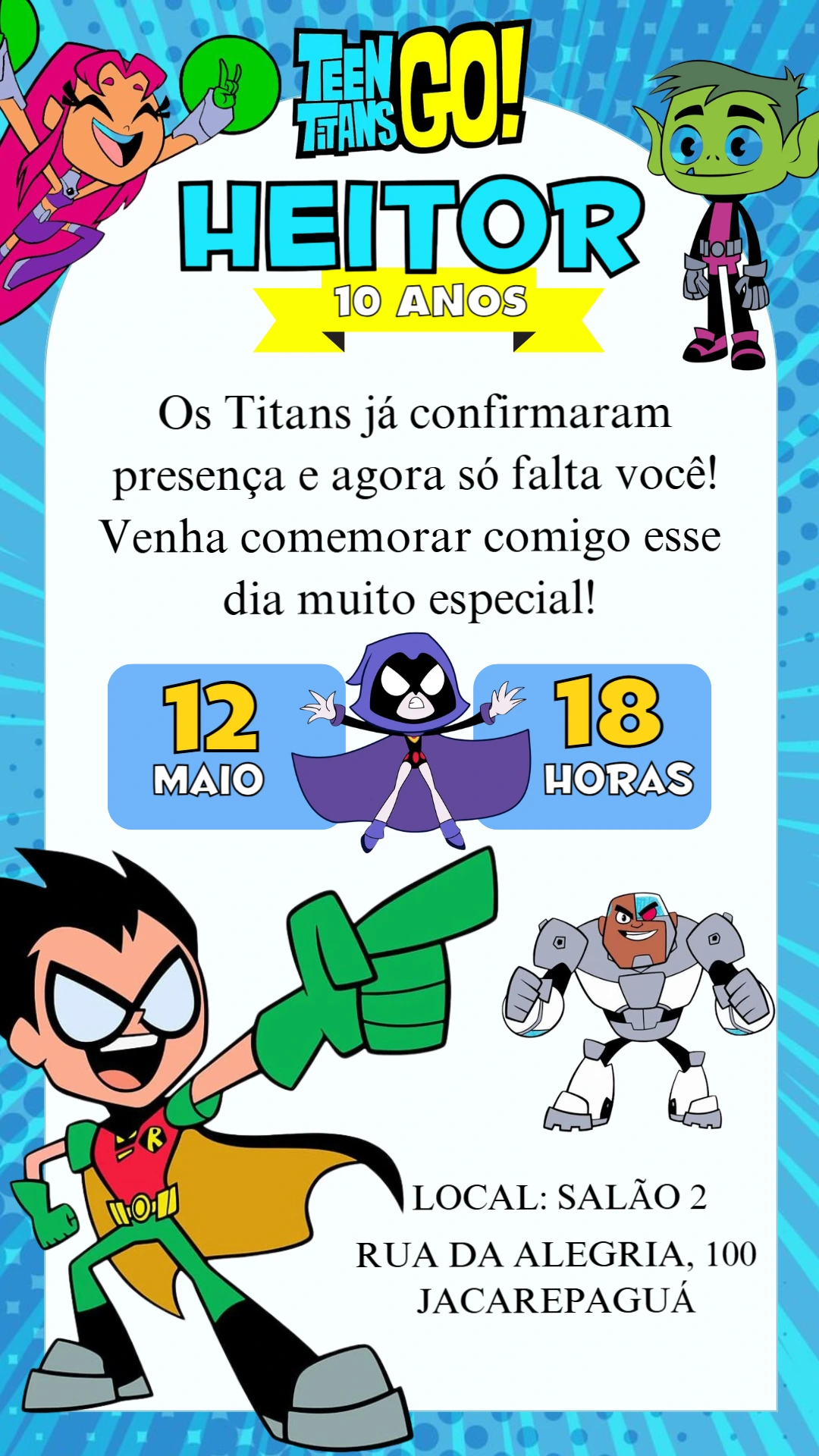 Convite de Aniversário Jovens Titãs para Editar Online